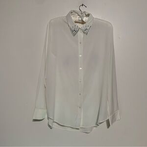 Apt. 9 White Button Down Shirt with Studded Collar Large